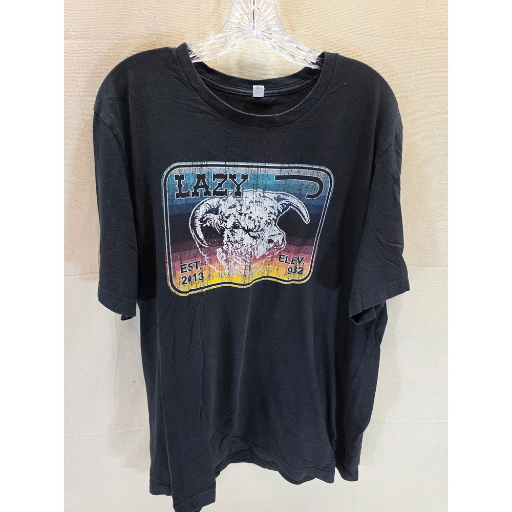 Lazy J Ranch Wear Mens Black Graphic T-Shirt Longhorn Skull Retro Sunset 2XL